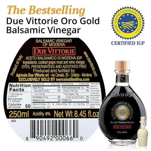 Vista 2 de Due Vittorie Vinagre Balsámico Oro de Módena. Puntuación más alta del Consorcio de Módena: 8.45 fl oz / 8.5 fl oz