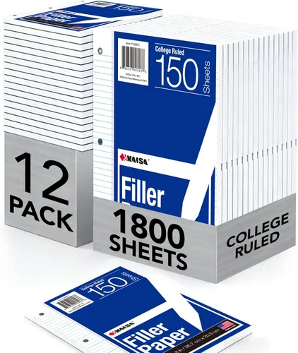 Vista 12 de KAISA Papel para cuaderno de hojas sueltas, rayas universitarias, 300 hojas por papel rayado, 8 x 10.5 pulgadas, 3 agujeros perforados para carpeta