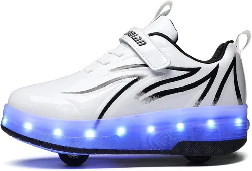 Vista 2 de HHSTS Zapatos para niños con ruedas, zapatos de color de luz LED, patines brillantes, zapatos de patinaje, regalos simples para niños y niñas