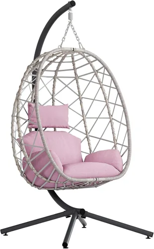 Vista 10 de SWITTE Silla colgante con soporte para exteriores, columpio de mimbre para Marrón