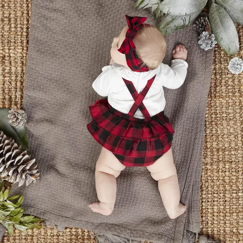 Vista 3 de Mud Pie Conjunto de Pinafore a cuadros de búfalo rojo para bebé niñas