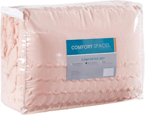 Vista 6 de [Usado] Comfort Spaces Juego de edredón de algodón con diseño de pompones de tul Jacquard, relleno alternativo, ropa de cama moderna para todas