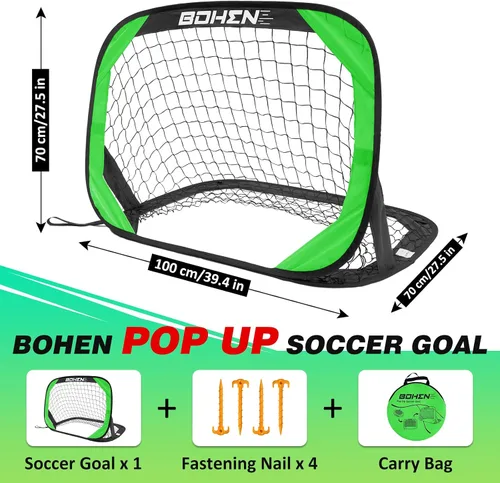 Vista 2 de BOHEN Porterías de fútbol desplegables para niños, red de fútbol portátil plegable para exteriores, interiores, patio trasero y playa