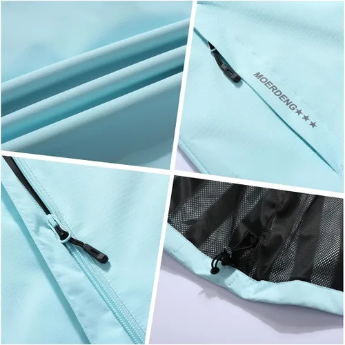 Vista 6 de MOERDENG Chaqueta impermeable para mujer, impermeable, para exteriores, ligera, softshell para senderismo, viajes