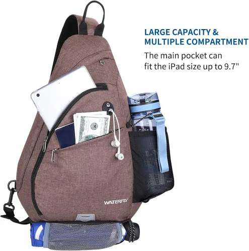 Vista 5 de WATERFLY - Mochila casual tipo bandolera, para llevar en el pecho