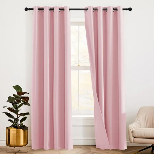 Vista 54 de RYB HOME - Cortinas con cancelación de ruido de 63 pulgadas de largo, juego de 2 paneles, 3 capas totales, cortinas opacas, insonorizadas