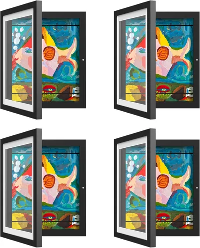 Vista 8 de Paquete de 2 marcos de arte para niños, marcos de obras de arte para niños, intercambiables de 8 x 10.5 pulgadas con paspartú y 9 x 12 pulgadas sin