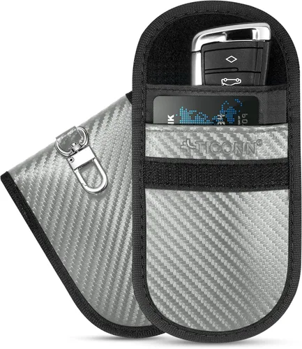 Vista 30 de TICONN 2PK Faraday - Bolsa para llavero de coche, bolsa de bloqueo RFID NFC Beige
