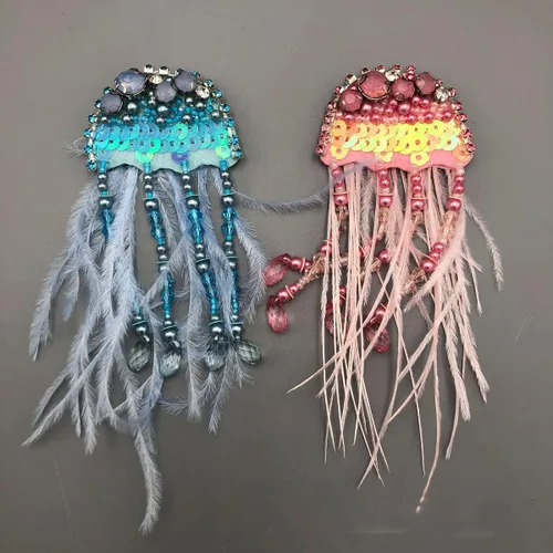 Vista 13 de 5 piezas de parches de cuentas de libélula con diamantes de imitación para coser parche de lentejuelas hecho a mano con cuentas de insectos
