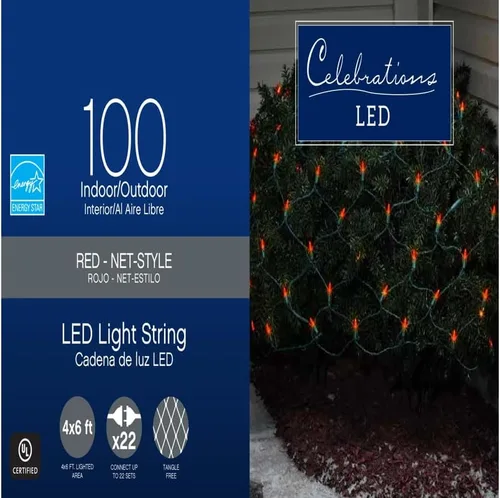 Vista 3 de Celebrations 40802-71 - Juego de luces LED (4 pies de largo x 6 pies de ancho), 100 luces rojas