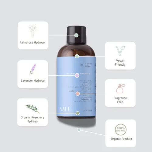 Vista 2 de NALU Champú sin perfume infundido con hidrosol orgánico de romero y lavanda. Para cuero cabelludo sensible Rejuvenecedor, nutritivo, limpiador