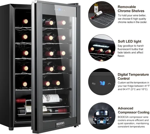 Vista 4 de BODEGACOOLER Mini Refrigerador de 24 Botellas para Dormitorio, Refrigerador de Vino con Compresor para Hogar y Cocina, Enfriador de Vino con Control