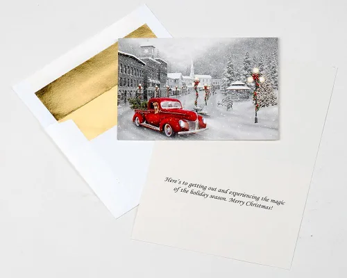 Vista 3 de Tarjetas de Navidad Holiday Ride - Caja de 15 tarjetas y 16 sobres forrados de papel de aluminio