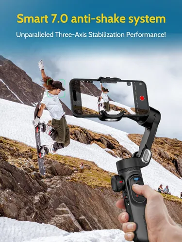 Vista 2 de AOCHUAN Estabilizador de cardán para iPhone Gimbal con carga inalámbrica Smartphone para iPhone 15 Pro Max/Android plegable de 3 ejes Estabilizador
