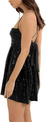 Vista 2 de Argeousgor Vestido de lentejuelas con borlas para mujer, con tirantes delgados, sin espalda, con borlas, vestido de fiesta de noche, vestido de baile