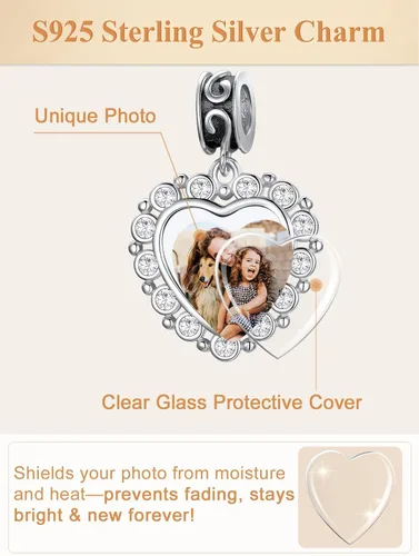 Vista 64 de Custom4U Photo Charms for Bracelets 925 Sterling Silver/Gold Plated Heart/Tree of Life/Round Charm Bead Personalized with Picture Custom