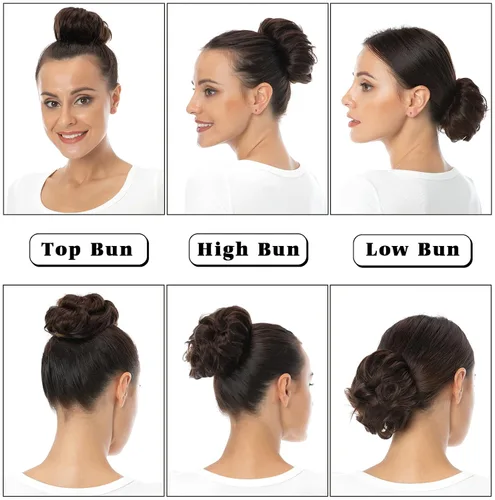 Vista 5 de Bella Hair - Rodete de extensión de cabello 100 % humano para banda elástica, extensión de cola de caballo ondeada, rizada o desordenada