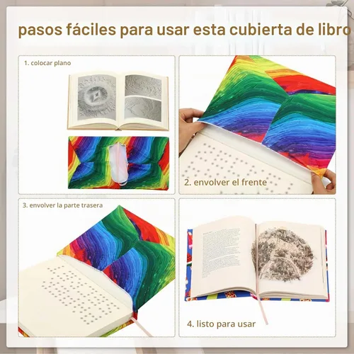 Vista 6 de Teling Paquete de 9 fundas elásticas para libros, fundas de tela jumbo para libros de texto de tapa dura, reutilizables, lavables, suministros