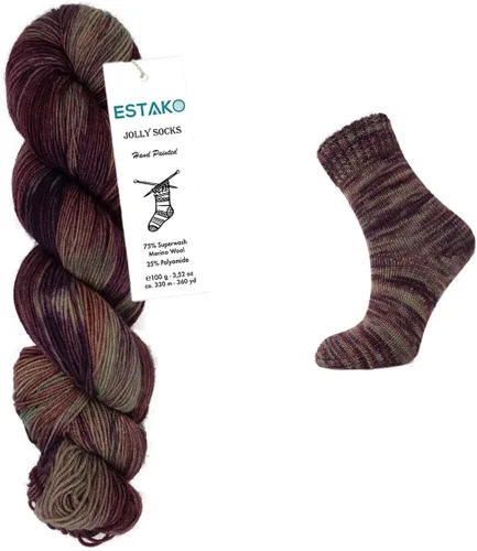 Vista 9 de Estako Jolly Socks Hilo Pintado a Mano 75% Lana Merino Superwash y 25% Poliamida (Fine/Sport 2 Peso) / 3.52 Oz - 100 gr / 360 Yardas - 330 mt