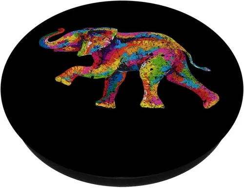 Vista 2 de Elefante de decoración de elefante con estampado de elefante en negro PopSockets intercambiable PopGrip