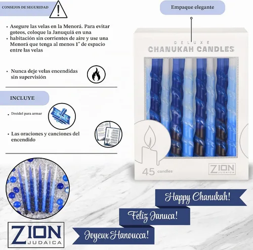Vista 3 de Velas para Janucá hechas a mano con tres tonos de colores, 5.5 pulgadas de alto, de Zion Judaica