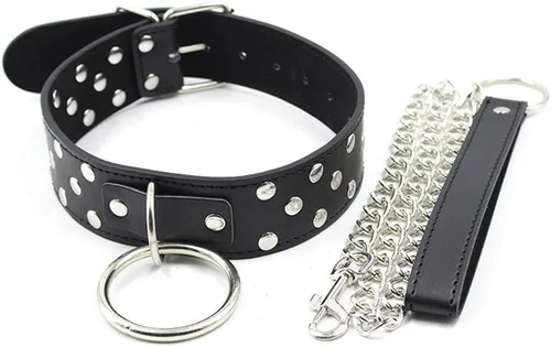 Vista 2 de Gargantilla con correa, gargantilla ajustable de piel sintética, collar punk, collar de cuello punk, remache con hebilla de acero inoxidable, Cuero
