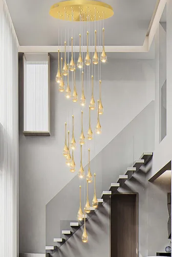 Vista 7 de ykolupty Candelabros grandes de 138 pulgadas para sala de estar, modernos candelabros dorados de cristal, lámpara colgante de escalera en espiral