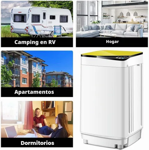 Vista 6 de Mini lavadoras portátiles completamente automáticas, capacidad de carga de 7.7 libras, con luz giratoria y barril integrada para dormitorios