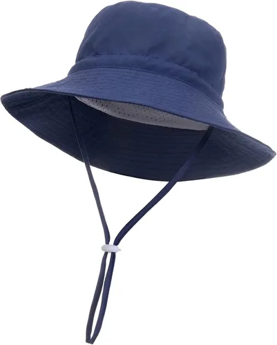 Vista 2 de Sombrero de sol para bebé de verano UPF 50+, sombrero de pescador de ala ancha, sombreros de playa para bebés niños y niñas de 0 a 6 años