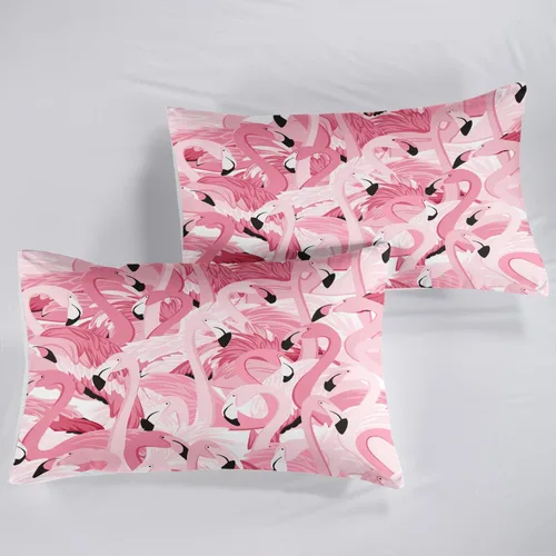 Vista 2 de AILONEN Juego de funda de edredón de flamenco, tamaño matrimonial, juego de ropa de cama con patrón de flamenco tropical para niños y niñas, 1 funda