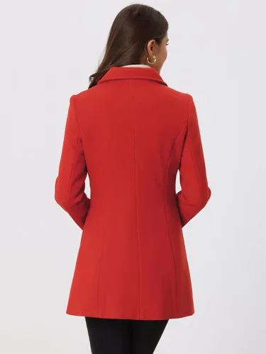 Vista 4 de Allegra K - Gabardina larga de invierno con cuello Peter Pan y botonadura doble para mujer