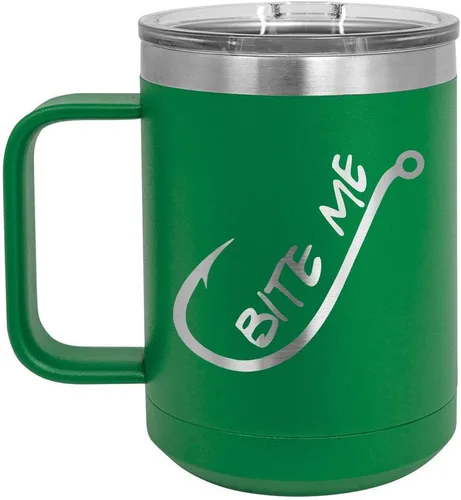 Vista 17 de BITE ME Negro 15 oz Taza de café w/tapa deslizante Taza de café de viaje aislada Ideas de regalos de cumpleaños o Navidad de mujeres u hombres