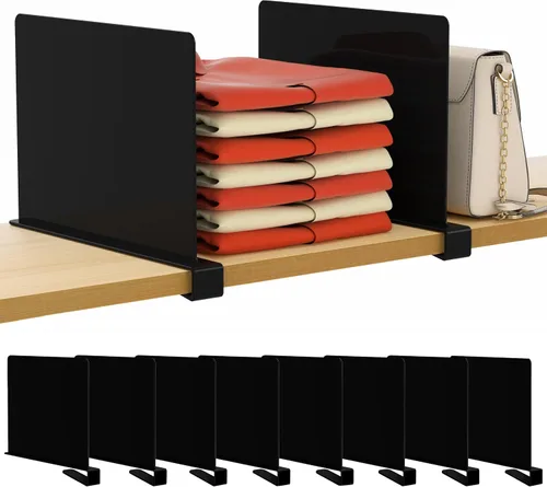 Vista 36 de HBlife 6 separadores de estantes negros, organizador vertical de bolso para armario, perfecto para suéteres, camisas, bolsos en el dormitorio