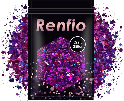 Vista 11 de Renfio Purpurina gruesa negra, 100 g (3.5 oz) mezcla de polvo fino brillante con lentejuelas iridiscentes para el rostro, purpurina para Halloween