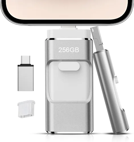Vista 8 de Unidad flash de 256 GB [no requiere aplicación] diseñada para teléfono, tableta, Android y computadoras, lápiz fotográfico 4 en 1