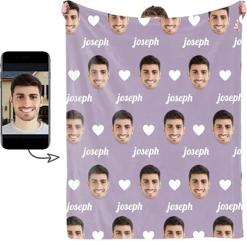 Vista 21 de Manta de Fotos Personalizada, Tema de Vacaciones con Rostro Personalizado, Diseño Divertido Ultra Suave y Acogedora, Manta Decorativa Personalizada