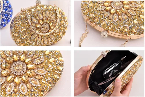 Vista 7 de Bolso de noche para mujeres y niñas, brillante, multicolor, con cuentas de diamantes de imitación, bolso cruzado de embrague para boda, fiesta