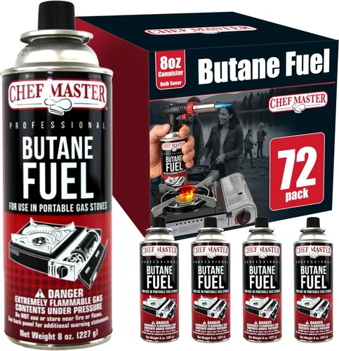 Vista 10 de Chef Master 4 recipientes de combustible de butano de 8 onzas – Recambio de butano para antorcha de cocina y estufa de campamento – Recipiente