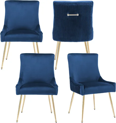 Vista 16 de adochr Juego de 2 sillas de comedor de terciopelo con patas de metal dorado 2-Azul oscuro