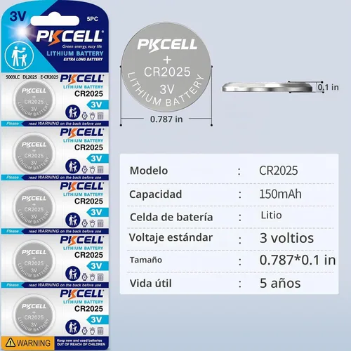 Vista 2 de PKCELL CR2025 - Batería de litio CR2025 de 3 V, paquete de 10