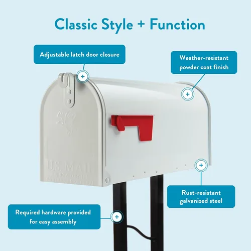 Vista 5 de Architectural Mailboxes Buzón de correo de metal de acero resistente a la intemperie para exterior con poste, blanco, buzón mediano en la acera