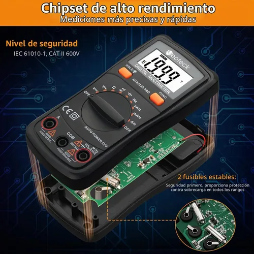 Vista 2 de Multímetro digital de bolsillo Neoteck 8233D PRO 2000 recuentos, con diodos de resistencia, medidor automático de continuidad con indicador sonoro
