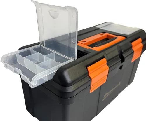 Vista 2 de Homak Caja de herramientas de plástico con bandeja y divisores, negro, 19.25 pulgadas