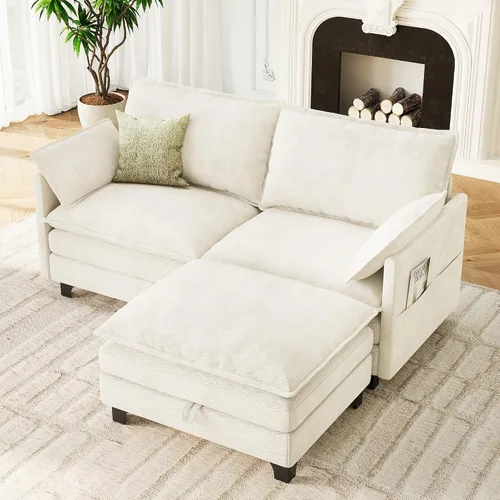 Vista 13 de Sofá modular moderno en forma de L de 106 pulgadas, sofá nube de felpilla con otomana de almacenamiento, sofás de asiento profundo con bolsillo Verde