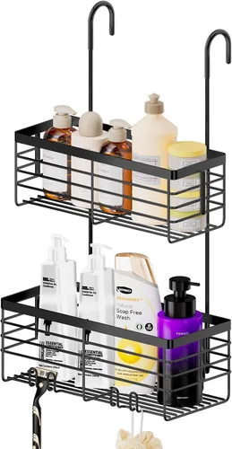 Vista 11 de SHANSHUI Organizador de Ducha Colgante, Organizador Doble para Baño, Cesta Organizadora de Ducha, Soporte para Champú, Estante de Ducha sobre Puerta