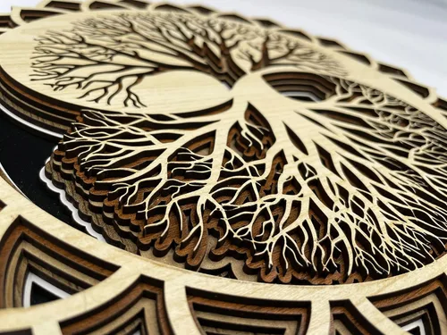 Vista 4 de Decoración de pared de madera con árbol de la vida, decoración de pared de mandala de madera con árbol de la vida (pequeño)