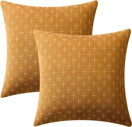 Vista 99 de MIULEE - Juego de 2 fundas de almohada decorativas de lino de arpillera navideñas, modernas, estilo campestre, rústicas, tejidas, con textura
