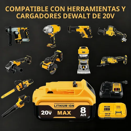Vista 6 de 8.0Ah Compatible con la batería DeWalt 20V Max DCB200 DCB201 DCB180 DCB203 DCB204 DCB206 para herramientas eléctricas sin cable con indicador LED