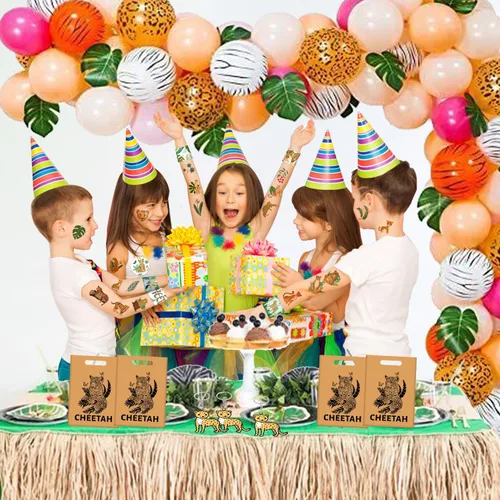 Vista 7 de Regalos de fiesta de guepardo, pulseras con temática de guepardo, llaveros, insignia, tatuajes temporales, bolsas de regalo para niños, leopardo