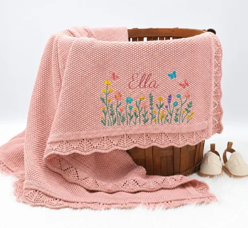 Vista 21 de Manta de punto personalizada y bordada de lujo con nombre de bebé, manta de algodón personalizada y monogramada para la guardería, regalos para bebé